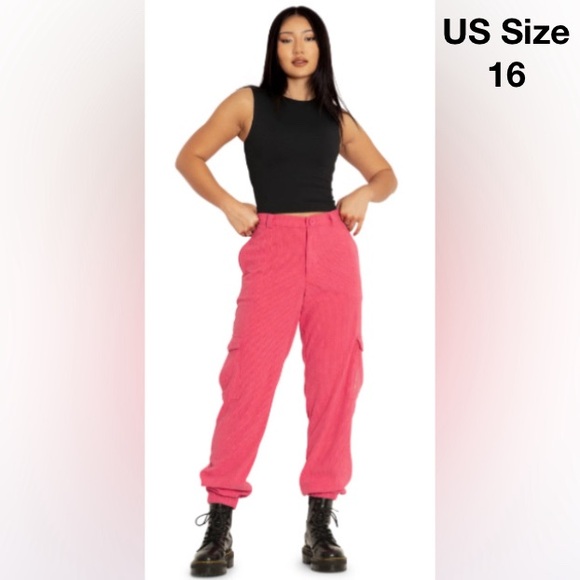 BLACKMILK Watermelon CORD CARGO PANTS! Wide Wale Coral Corduroy Casual Pockets - Picture 1 of 7